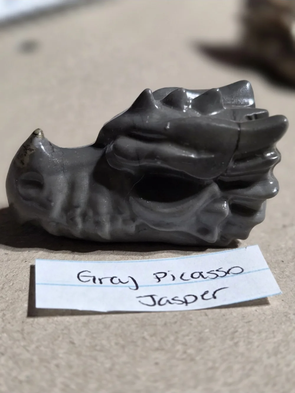 Detailed Picasso Jasper Crystal Carved Dragon Head Stone Sculpture Decor